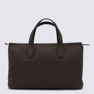 The Row Deep Brown Leather Marcel Top Handle Bag