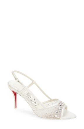 Christian Louboutin Miss Z Crystal Embellished Slingback Sandal in Version Ivory at Nordstrom, Size 39