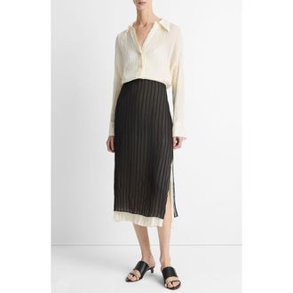 Vince Stripe Layered Midi Skirt in Black at Nordstrom Rack, Size Xx-Small