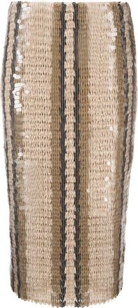 Brunello Cucinelli sequinned pencil midi skirt - women - Cotton/Polyamide/Polyester/Jute/Acetate/Polyester - 42 - Neutrals