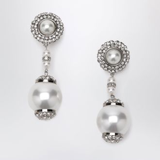 Alessandra Rich Silver-tone clip earrings with pearl and crystal pendant