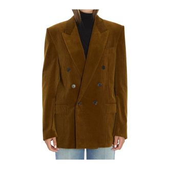 Saint Laurent Double-Breasted Corduroy Blazer - female - Saint Laurent - Blazers - Brown - XL - Jackets