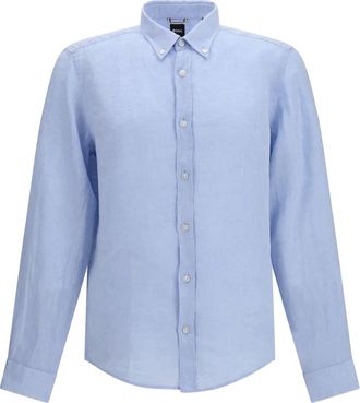 HUGO BOSS Regular-fit Linnen Shirt - Heren - Overhemden - Blauw - Maat: S Linnen