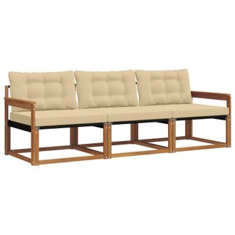 vidaXL Conjunto De Sof&aacute;s De Exterior Con Coj&iacute;n 3 Pcs Natural Y Beige Vidaxl