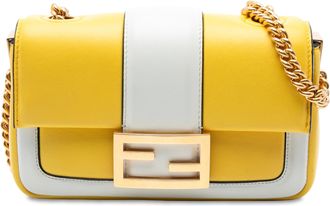 Fendi Pre-owned Womens Mini Bicolor Nappa Apolo Chain Baguette Shoulder Bag - Gold Leather - One Size