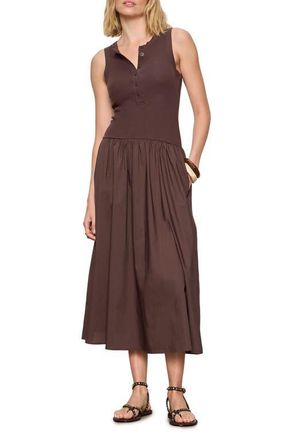 Sanctuary Breakaway Mixed Media Cotton Midi Dress in Rich Soil Brown at Nordstrom, Size X-Large