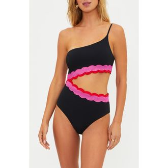 Beach Riot Liora Scallop Cutout One-Piece Swimsuit in Electric Wave at Nordstrom, Size X-Small