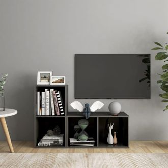 vidaXL Vidaxl - Muebles De Sal&oacute;n 2 Piezas Madera De Ingenier&iacute;a Gris Brillo