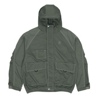 adidas Mens adidas originals Ww Hooded Jkt Sports Embroidered Logo Cargo Solid Color Hooded Jacket Army Green HM8017