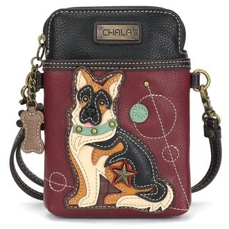 Chala Cell Phone Crossbody Purse-Women PU Leather/Canvas Multicolor Handbag with Adjustable Strap, German Shepherd Gen Ii - Maroon, One Size, Cell Phone Xbo