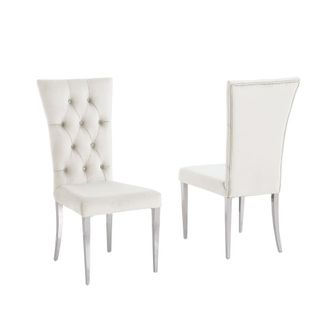 Best Master Furniture Danis Beige Velvet with Silver Dining Chairs, Set of 2