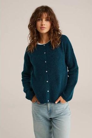 WE Fashion vest fijn gebreid petrol