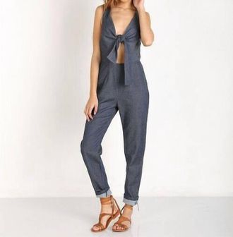 Solid & Striped Silk Cotton Cut-Out Sleeveless Jumpsuit In Navy