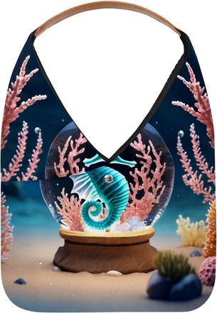 Generic Seahorse Crystal Ball Reusable Lightweight Grocery Bags - Foldable Into Compact Pouch, Washable & Sturdy, Multipurpose for Shopping and Travel