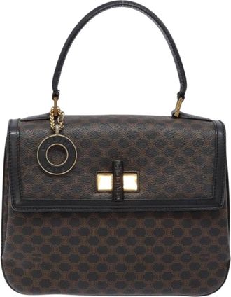 Celine Vintage Convertible Top Handle Bag Macadam Coated Canvas Black Canvas Bag (Pre-Owned)