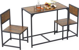 Costway 3 Piece Dining Table Set Industrial Rectangular Kitchen Table-Brown