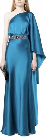 Sachin & Babi Zahara One-Shoulder Satin Gown In Tourmaline