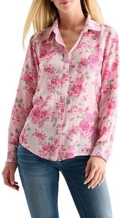 Lucky Brand Heart Print Button-Up Shirt in Pink Floral at Nordstrom Rack, Size X-Small