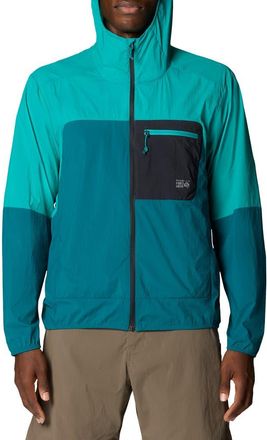 Mountain Hardwear Wind Veil Hooded Jacket in Jack Pine/Blupernova at Nordstrom, Size Xx-Large