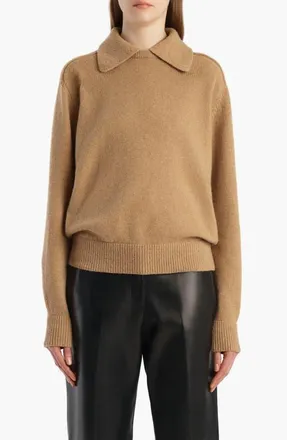 Khaite Jackson Stretch Wool & Cashmere Polo Sweater in Camel at Nordstrom, Size X-Small