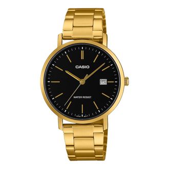 Casio Mens Black Dial Gold Stainless Steel Date Wristwatch - MTP-VT05G-1EDF