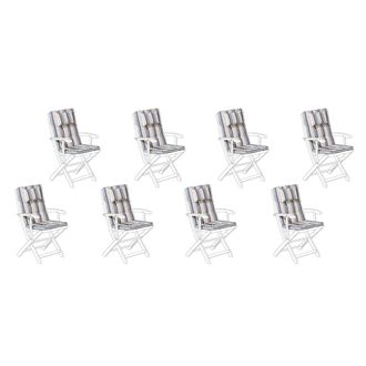 Beliani Conjunto De 8 Cojines Para Las Sillas De Exterior De Tela Azul/beige Resistente A Los Rayos Uv Acolchado Grueso Maui