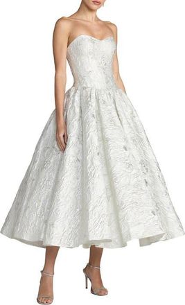 Mac Duggal Brocade Strapless Dropwaist Midi Dress in Ivory at Nordstrom, Size 12