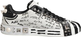 Dolce & Gabbana Black White Studded Low Top Sneakers Mens Shoes (Pre-Owned)