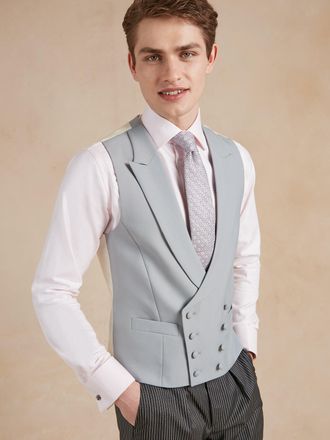Oliver Brown Double Breasted Waistcoat - Plain Grey Wool