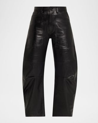 Nili Lotan Shon Leather Barrel-Leg Ankle Pants