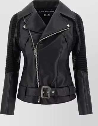 Junya Watanabe jacket belted waist notched lapels ribbed sleeves