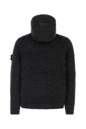 Stone Island Mens Melange Black Cotton Blend Reversible Jacket Maglie Sweater