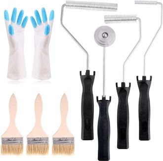 OEM Juego De 4 Rodillos De Fibra De Vidrio Y 1 Pincel De Detalle Con 1 Par De Guantes, Herramienta De Paleta De Burbujas De Fibra De Vidrio, Kit De Rodill