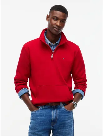 Tommy Hilfiger Mens Fleece Quarter-Zip Sweatshirt - Medium Red - XXXL
