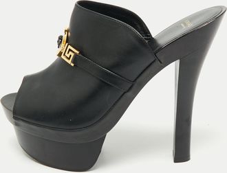 Versace Black Leather Medusa Insignia Slide Sandals