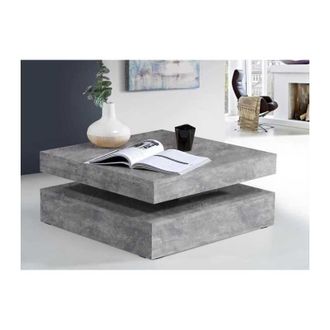 Les Tendances Les Tendances - Mesa De Centro Giratoria - Panel De Part&iacute;culas - Decor Concreto Gris Claro - Cl&aacute;sico - L 78 X P 78 X H 35,4 Cm - Coffee