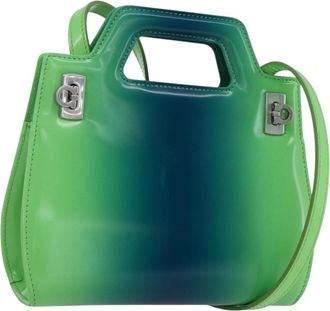 Ferragamo Wanda Top Handle Shoulder Bag Gradient Leather Green Patent_Leather Handbag (Pre-Owned)