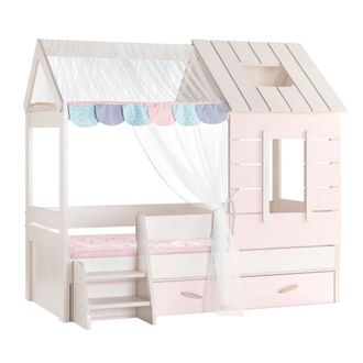 Muemue Cama infantil casita + caj&oacute;n aglomerado rosa 90x200cm