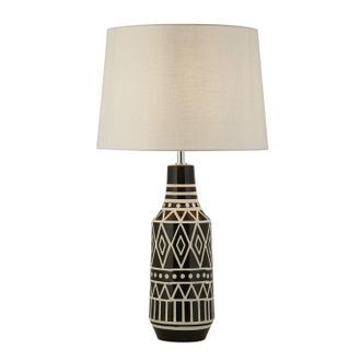 Searchlight Searchlight - Lampada Scrivania Contemporanea Bourne Ceramica Nera Tessuto Bianco 1 Luce E27