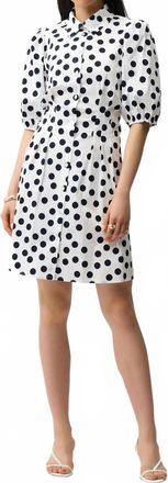 Joseph Ribkoff Polka Dot Puff Sleeves Shirt Dress In Vanilla