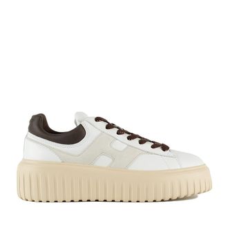 Hogan White And Brown H-Stripes Sneakers