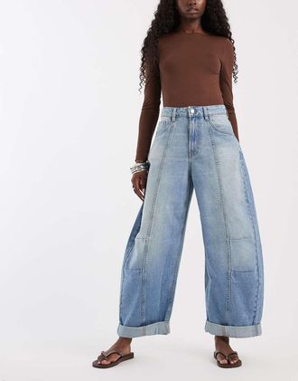 Asos jeans barrel con piega al ginocchio e fondo risvoltato-Blu