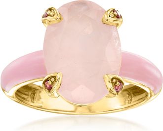 Ross-Simons Rose Quartz Ring With Rhodolite Garnet and Pastel Pink Enamel in 18kt Gold Over Sterling