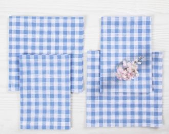 Solino Home Linen Dinner Napkins Set of 4, 20 x 20 Inch for Dining Table, Holiday and Everyday Table Decor - Gingham Check in Hydrangea Blue at