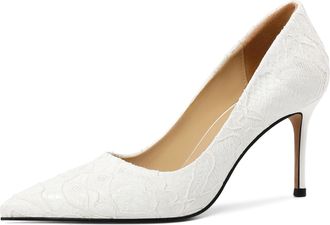 EDEFS Elegant Lace High Heel Court Shoes for Women with 3.5 Inches Stiletto Heel Ideal for Wedding and Party Occasions White UK3