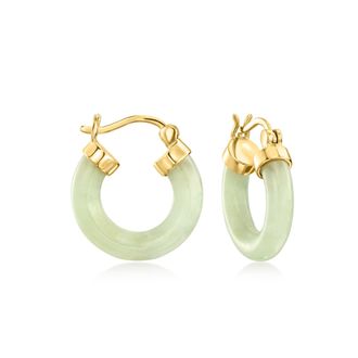 RS Pure by Ross-Simons Jade Hoop Earrings in 18kt Gold Over Sterling