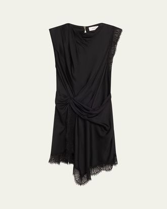 A.L.C. Dion Draped Lace-Trim Satin Mini Dress