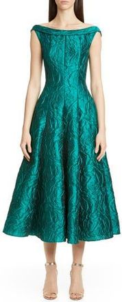 Talbot Runhof Rose Jacquard Fit & Flare Midi Dress in Teal at Nordstrom Rack, Size 10