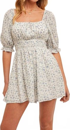 Hem & Thread Lottie Floral Romper In White / Blue