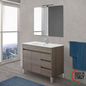OEM Composici&oacute;n Ba&ntilde;o Linea Mondo Color Dark Oak Dos Puertas Tres Cajones 102x47x H85 Cm